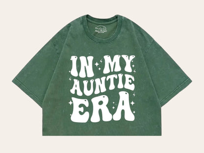 In My Auntie Era Stone Washed 100% Cotton Oversized Cropped T-Shirts Hippo Boutique