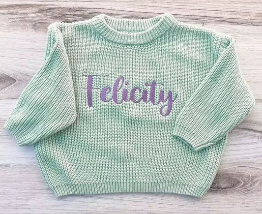 Personalized Name Newborn Baby Embroidered Knit Sweaters Hippo Boutique
