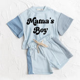 Mama’s Boy Baby and Kids cotton color block t-shirt & shorts outfit Hippo Boutique
