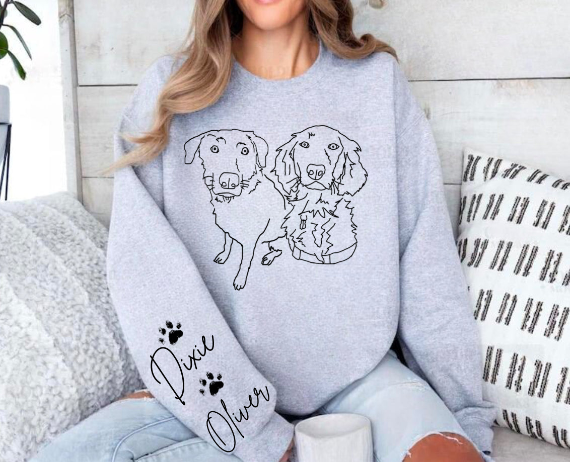 Custom Pet Portrait Sweatshirt with pet name on sleeve Hippo Boutique