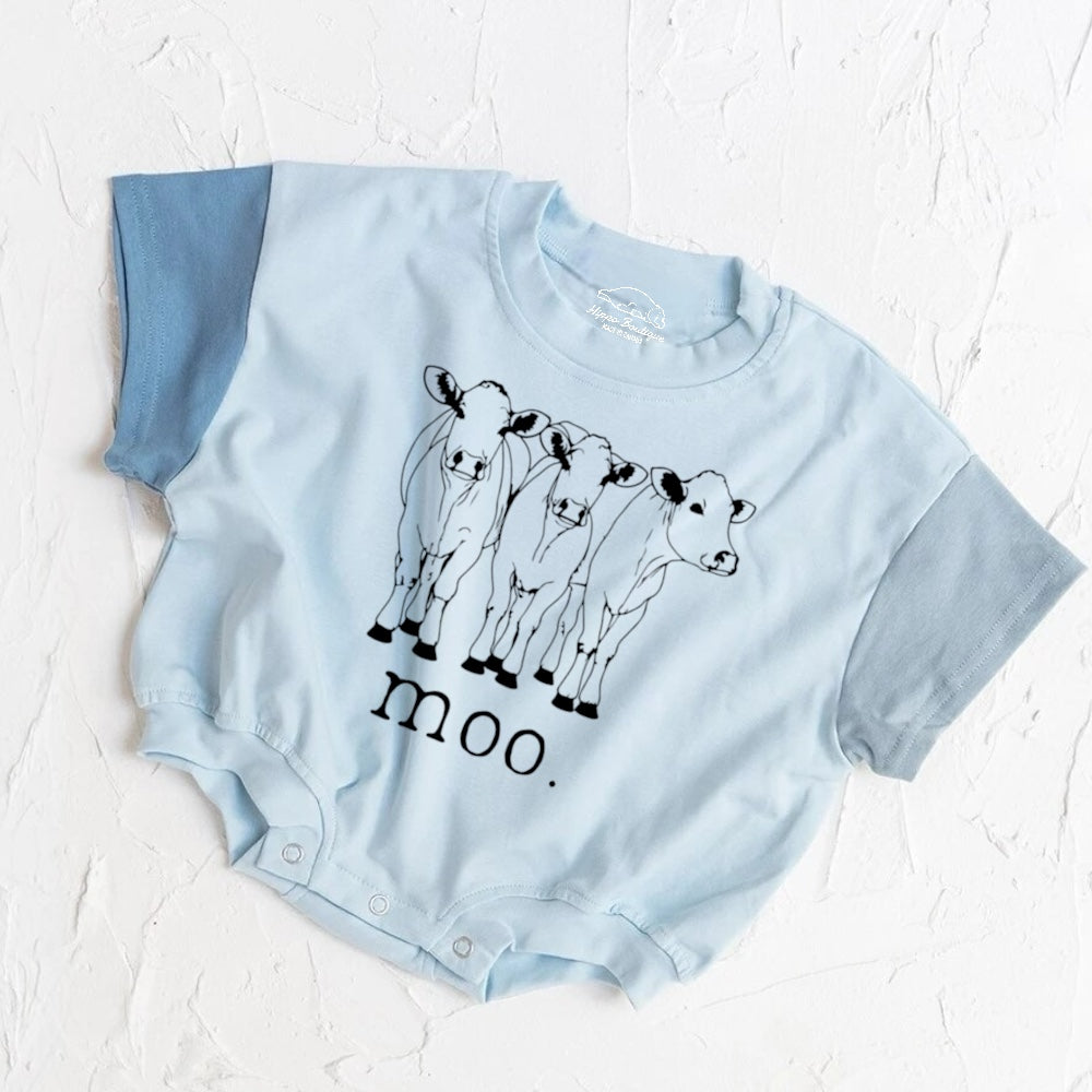 Cow Moo baby Color Block T-Shirt Bubble Romper Hippo Boutique