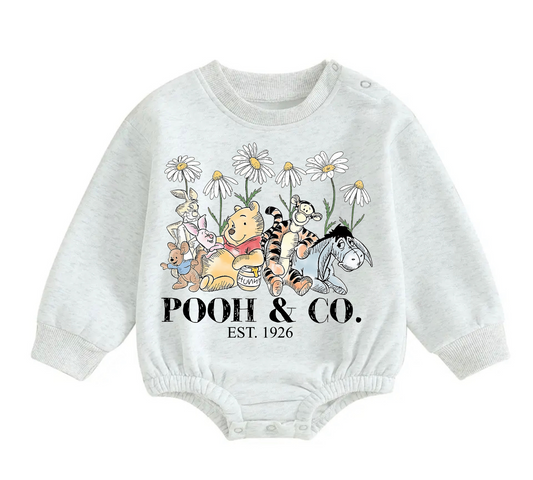 Soft warm fleece Baby pooh Oversized Sweatshirt Romper Hippo Boutique