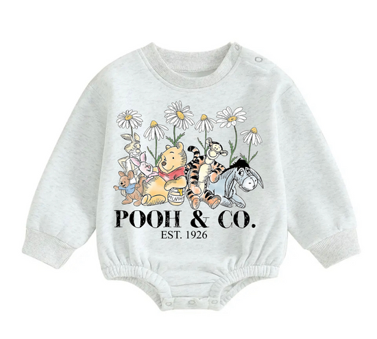 Soft warm fleece Baby pooh Oversized Sweatshirt Romper Hippo Boutique