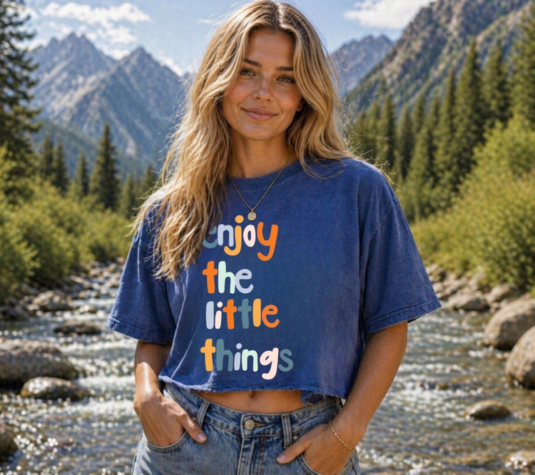 Oversized Washed Cropped T-Shirts - Enjoy the little things Hippo Boutique