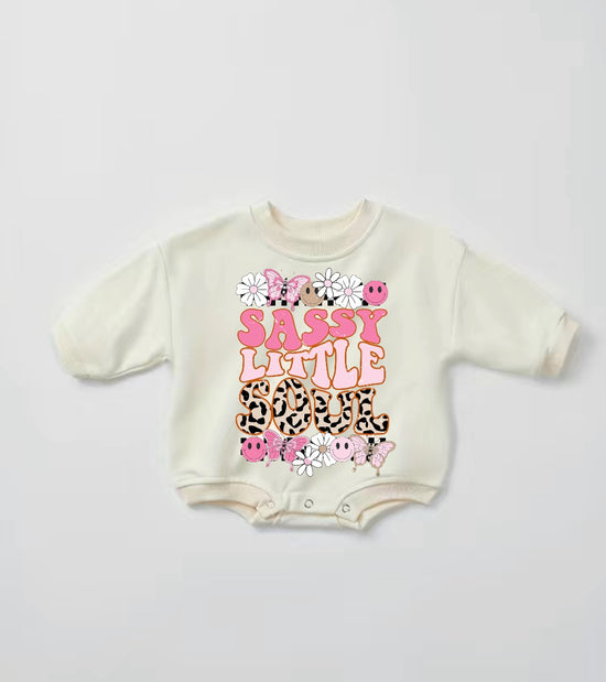 Sassy Little Soul Baby Girl Sweatshirt Romper bodysuit Hippo Boutique
