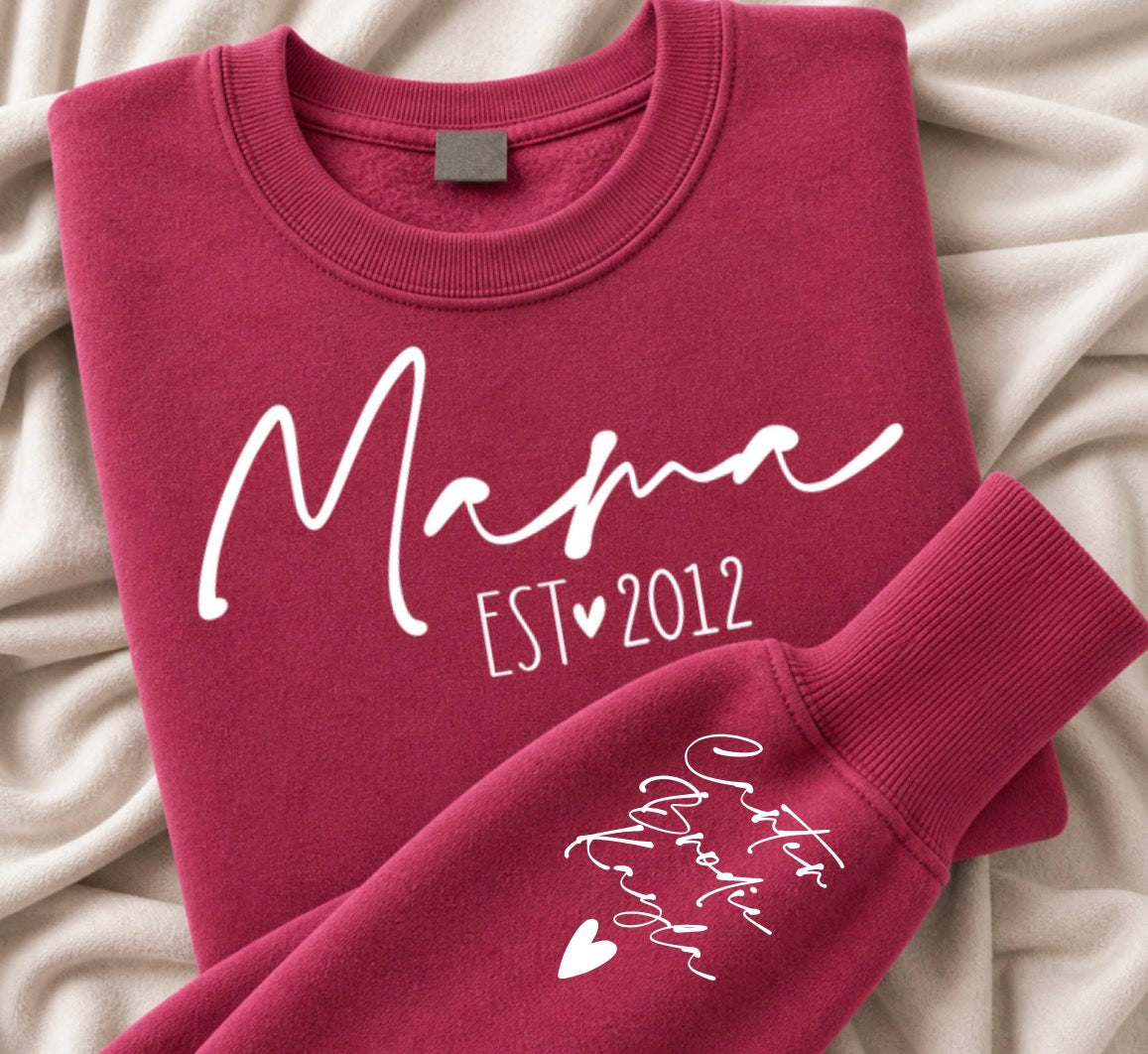 Cropped Sweatshirt - Custom Mama est with kids names Hippo Boutique