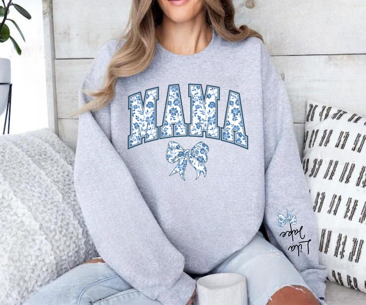 Custom Mama Floral Sweatshirt with children’s name on sleeve Hippo Boutique