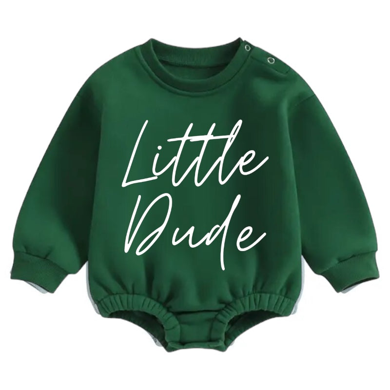 Soft warm little dude fleece Baby Boy Oversized Sweatshirt Romper Hippo Boutique