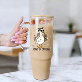 This Mama Runs on Caffeine Goose glass Tumbler Hippo Boutique