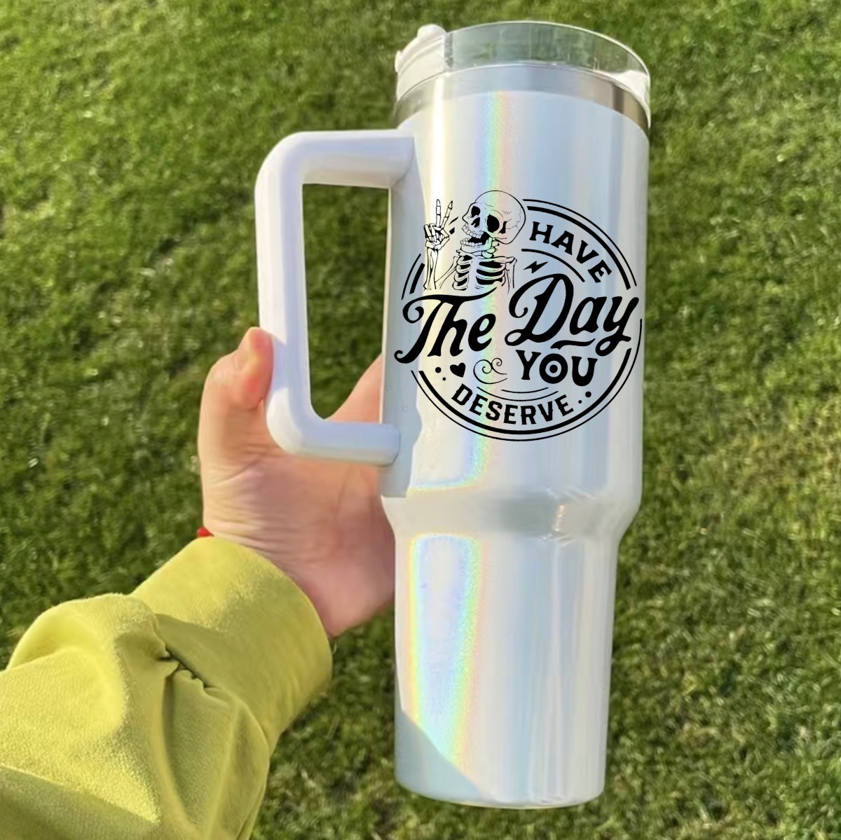 Day you Deserve 40oz Insulated Tumbler with Handle and straw Hippo boutique