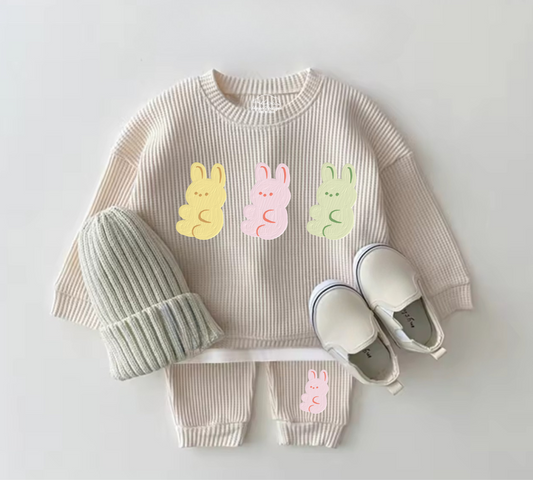 Baby Waffle Knit Jogger Outfit - Bunnies