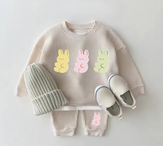 Baby Waffle Knit Jogger Outfit - Bunnies