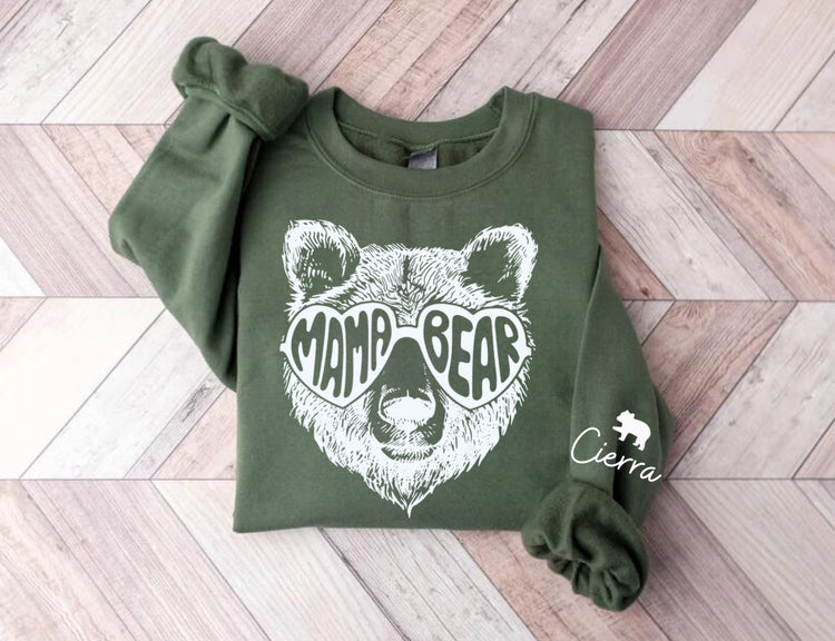 Custom Mama Bear Sweatshirt with children’s name on sleeve Hippo Boutique