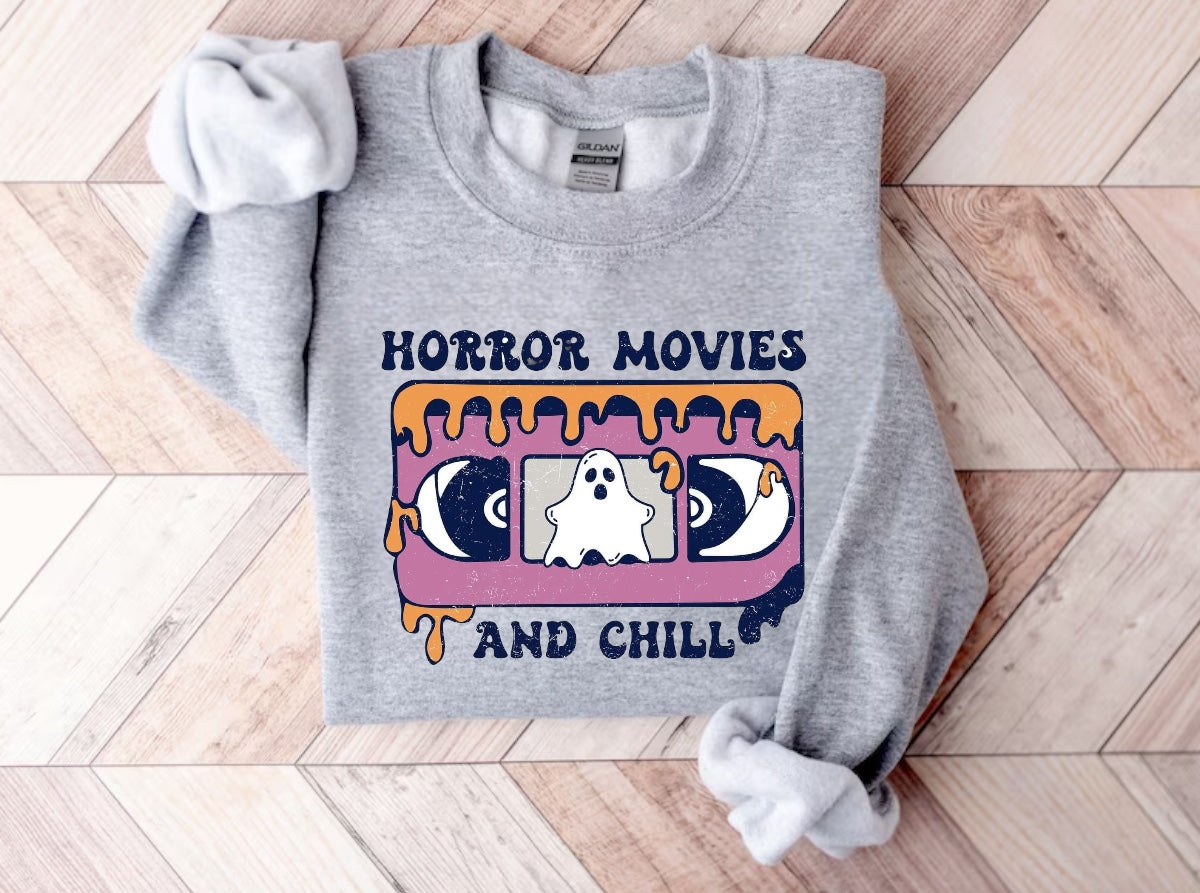Halloween Horror Movies and Chill Women’s fleece crewneck Sweatshirts Hippo Boutique