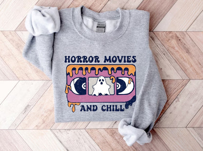 Halloween Horror Movies and Chill Women’s fleece crewneck Sweatshirts Hippo Boutique