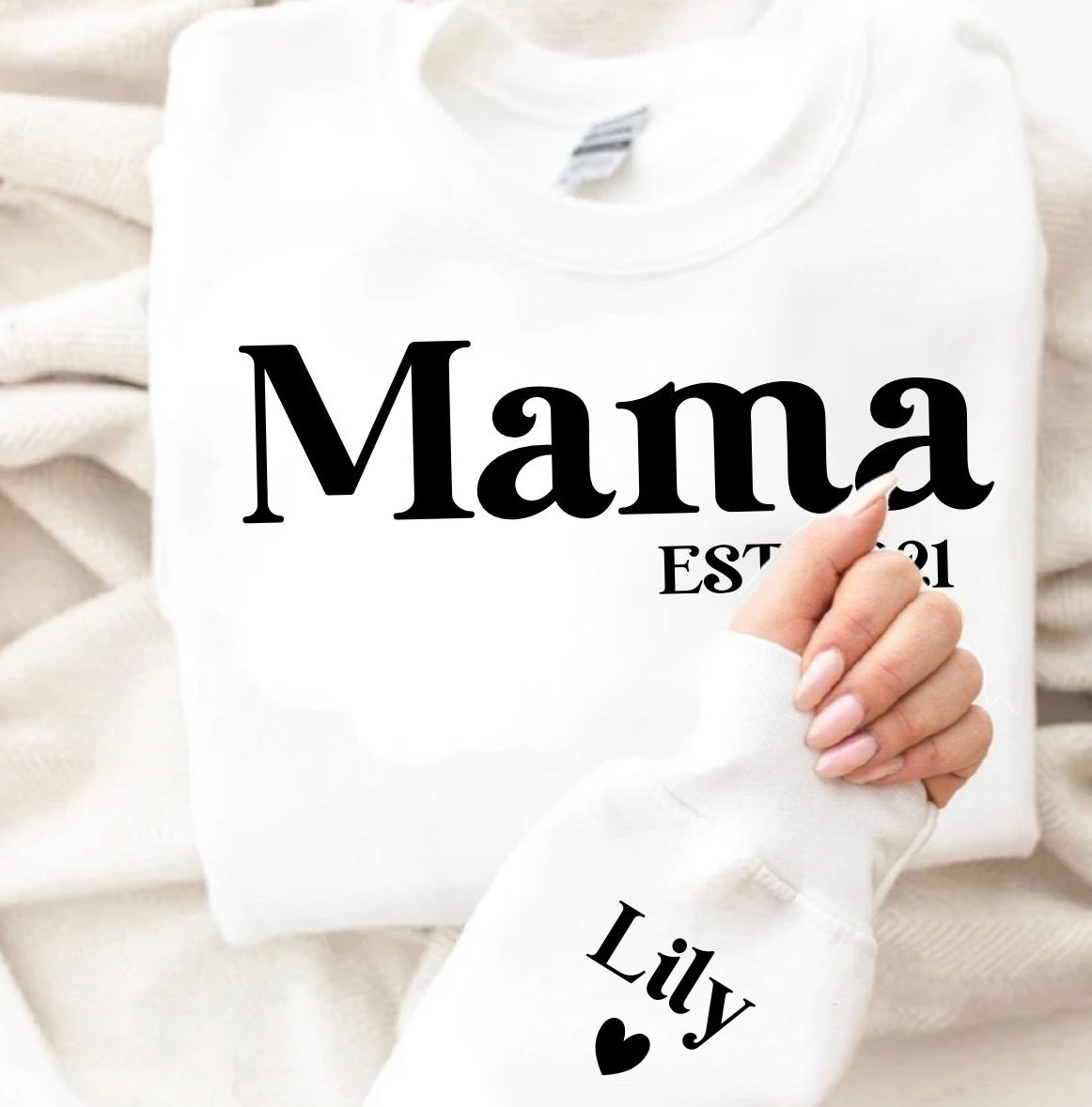Custom Mama Sweatshirt with children’s name on sleeve Hippo Boutique