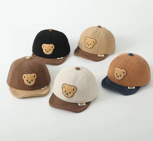 Autumn Winter Corduroy Baby Peaked Cap Cartoon Bear Toddler Adjustable Baseball Caps For Boy Girl Outdoor Casual Sun Visor Hats