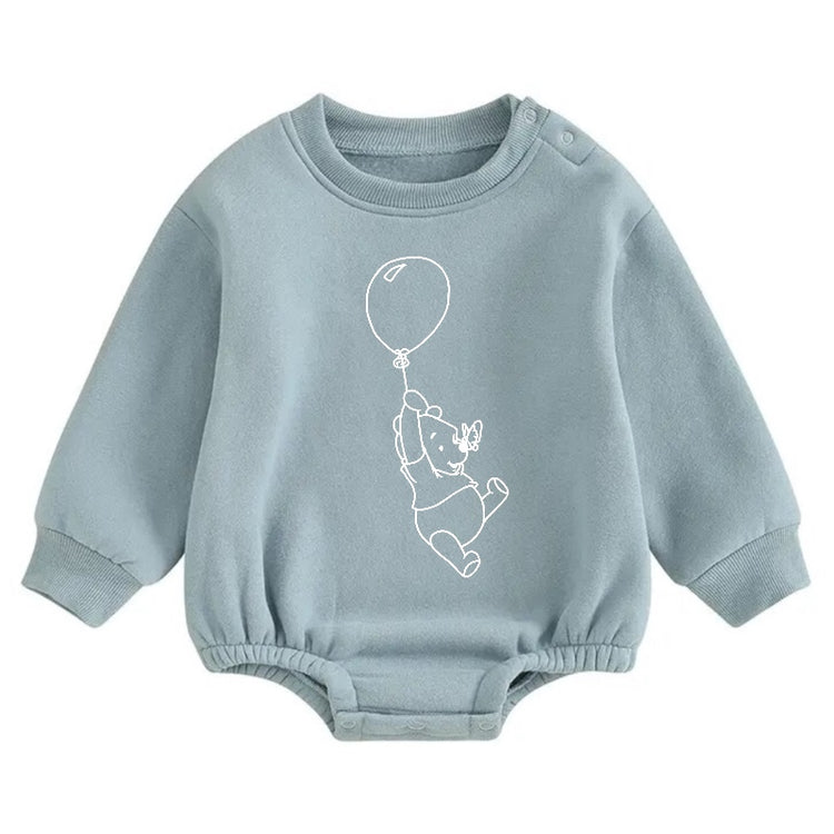 Soft warm fleece Baby Bear Balloon  Oversized Sweatshirt Romper Hippo Boutique