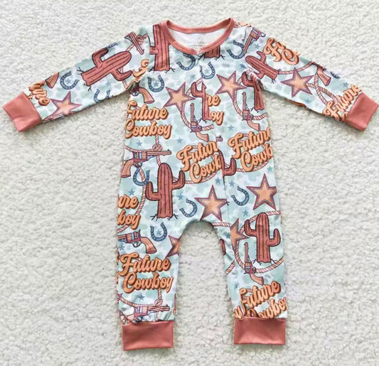 Baby toddler Western Cow Print Cotton Romper zip up Bodysuit