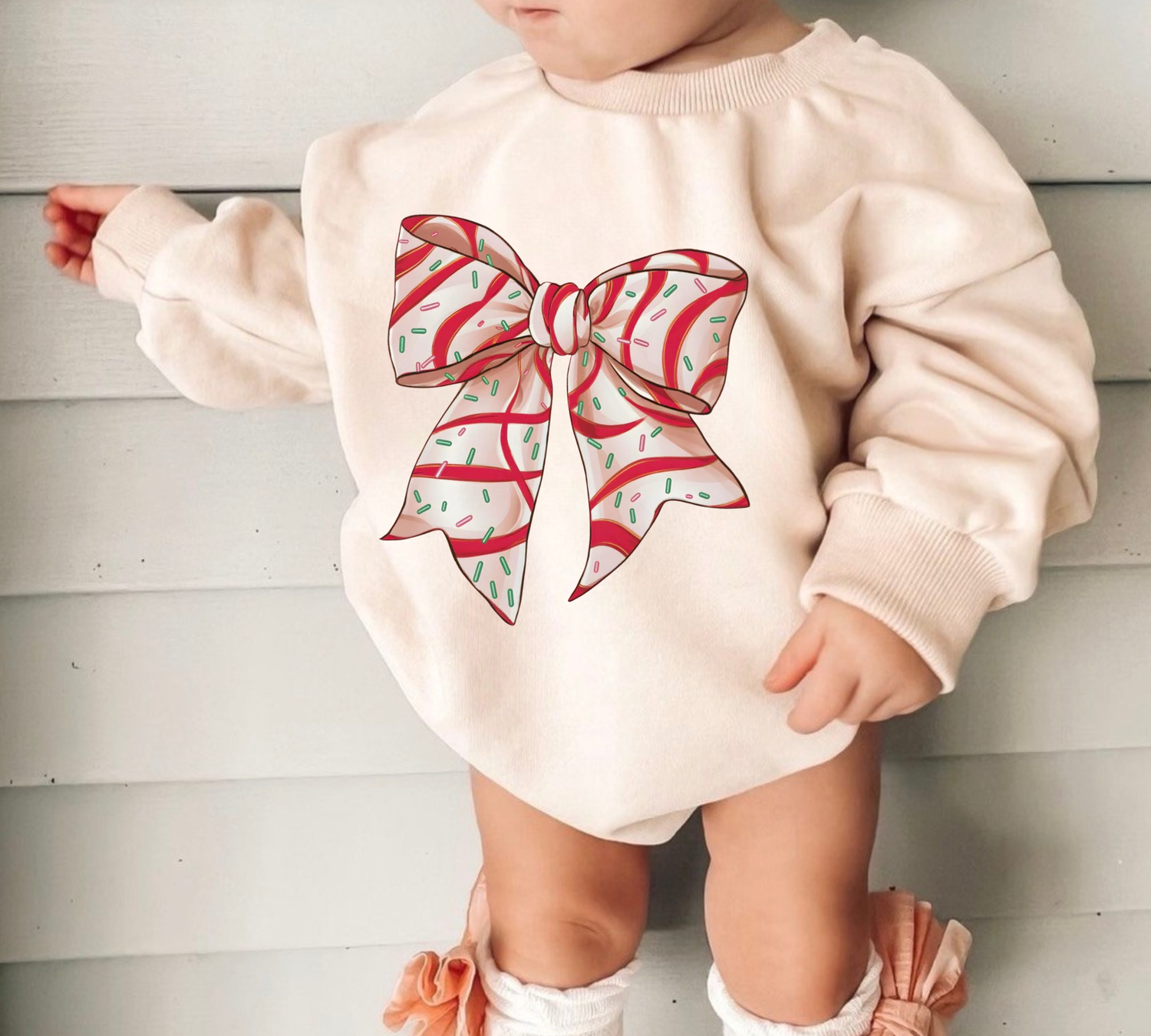 Christmas Candy Bow Baby Sweatshirt Bubble Romper Hippo Boutique