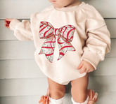 Christmas Candy Bow Baby Sweatshirt Bubble Romper Hippo Boutique