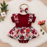 Floral Ruffle Baby Girl Romper Dress with Matching Bow Headband Hippo Boutique