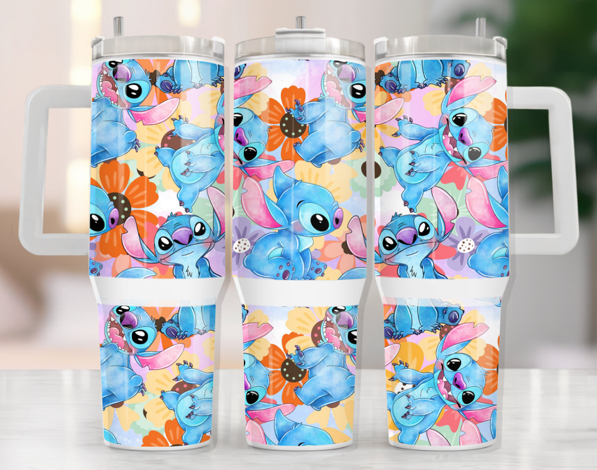 40oz Stanley Tumbler - Pink Checkered Stitch Hippo Boutique