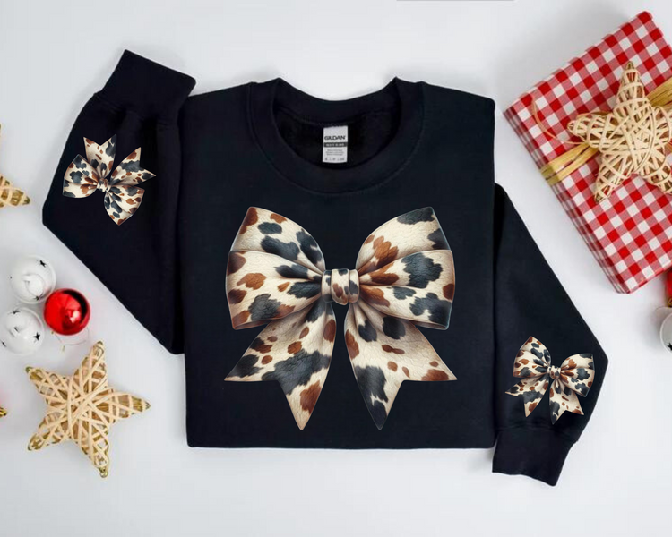 Cow Bow Christmas Sweatshirts Hippo Boutique