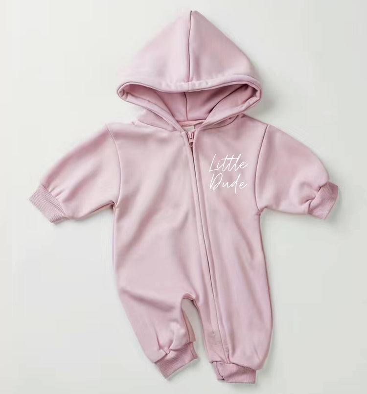 Little Dude Baby Hooded Sweatshirt zip up Jumpsuit Romper Hippo Boutique