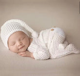 Newborn Waffle Knit Romper & Matching Pom Pom Hat Set – Baby Boy Coming Home Outfit Hippo Boutique