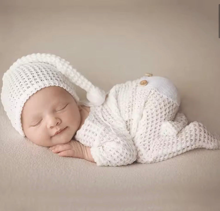 Newborn Waffle Knit Romper & Matching Pom Pom Hat Set – Baby Boy Coming Home Outfit Hippo Boutique