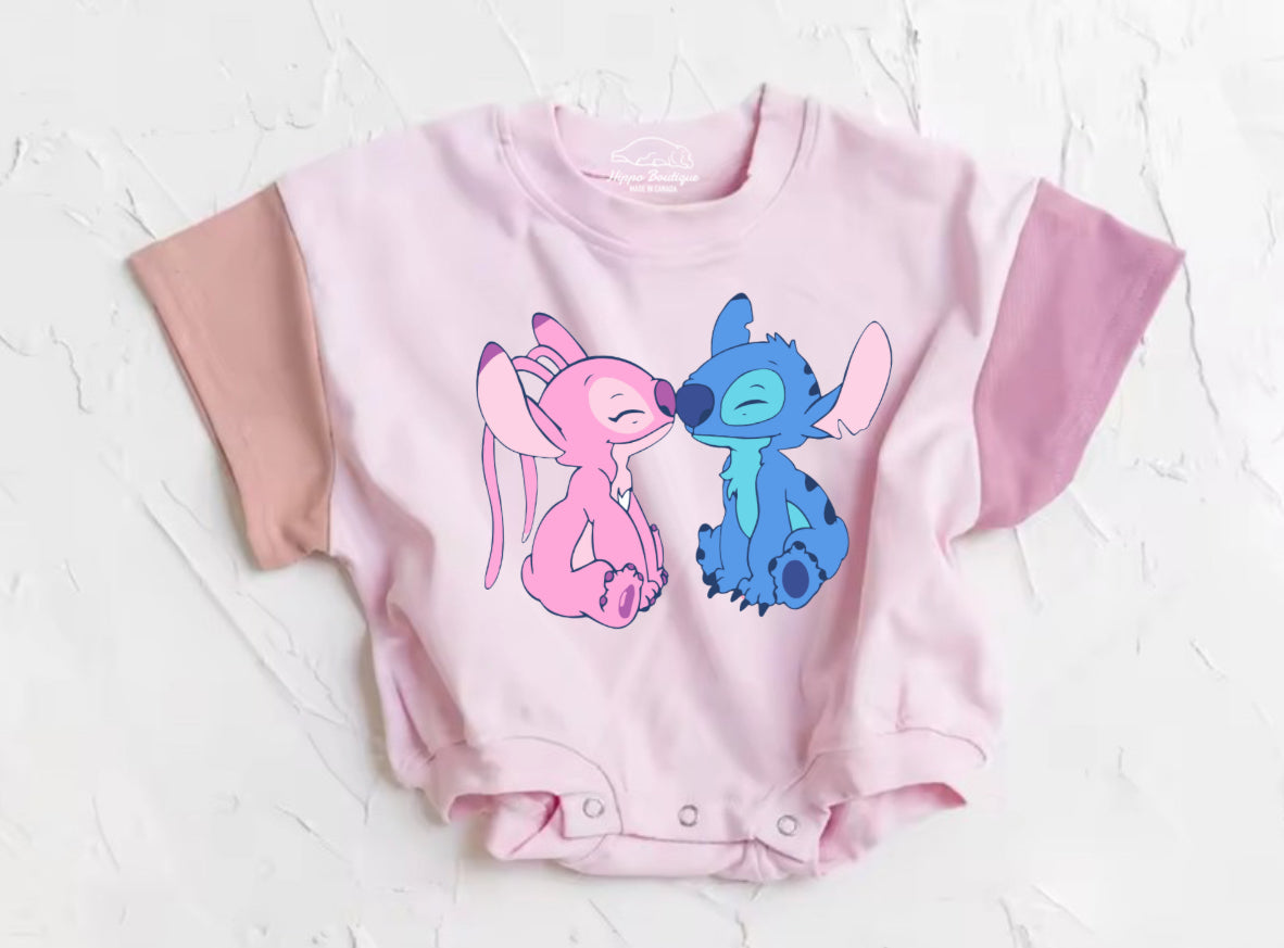 Stitch baby Color Block T-Shirt Bubble Romper by Hippo Boutique