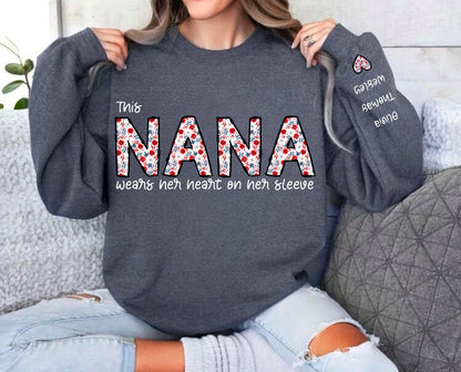 Custom Floral Nana Sweatshirt with children’s name on sleeve Hippo Boutique