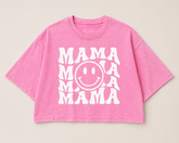 Retro Mama Smile Acid Washed 100% Cotton Oversized Cropped T-Shirts Hippo Boutique