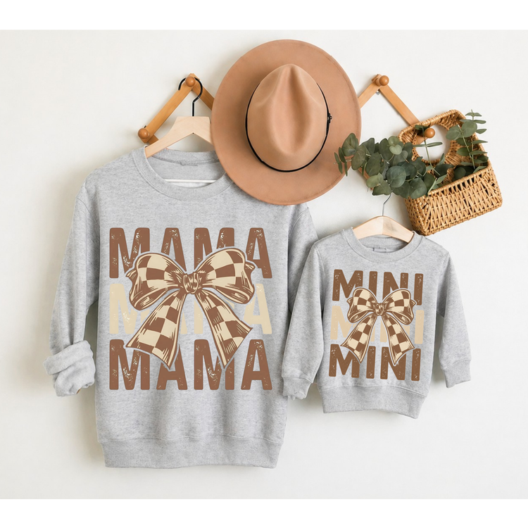 Mama & Mini Matching Sweatshirts - Checkered Bow Hippo Boutique