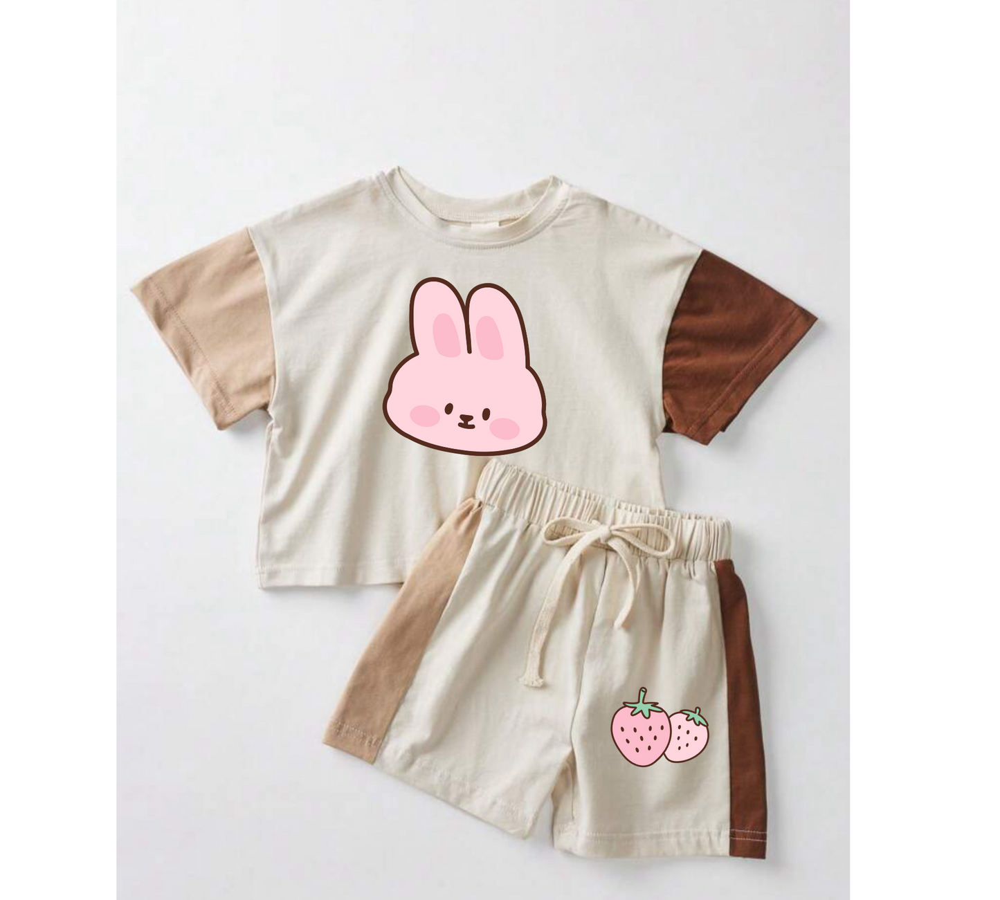 Bunny Baby and Kids cotton color block t-shirt & shorts outfit
