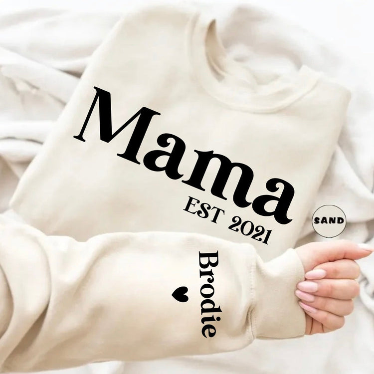Custom Mama Sweatshirt with children’s name on sleeve Hippo Boutique