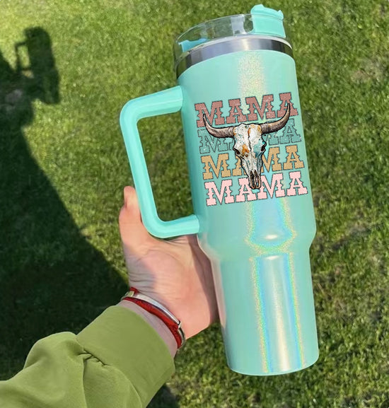 Western Mama 40oz Insulated Tumbler with Handle and straw Hippo boutique