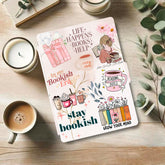 Handmade organic Canadian Kindle case with colorful bookish illustrations and sunflower accents. - Kindle Case - Stay Bookish