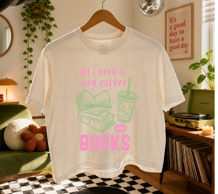Cropped T-Shirts - Iced Coffee & Books Hippo Boutique