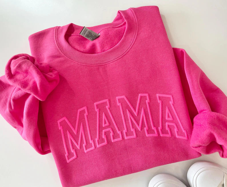 Custom Mama Puff Sweatshirt with children’s name on sleeve Hippo Boutique