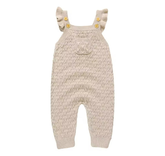 Baby Ruffled Knit Suspender romper bodysuit Hippo Boutique