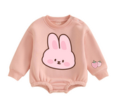 Soft warm fleece oversized Romper - Bunny Strawberry Hippo Boutique