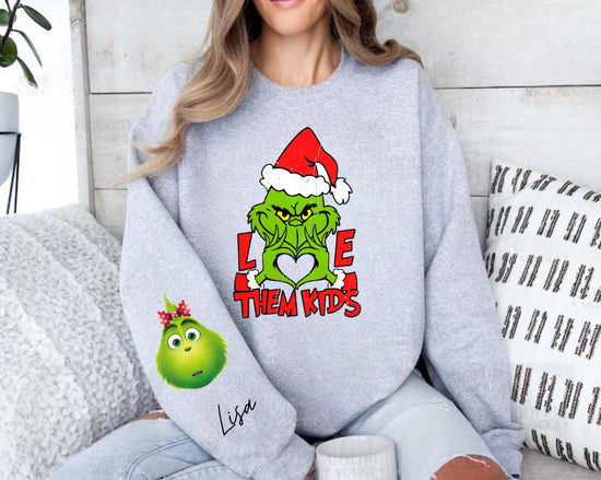 Custom mama Christmas Sweatshirt with children’s name on sleeve Hippo Boutique