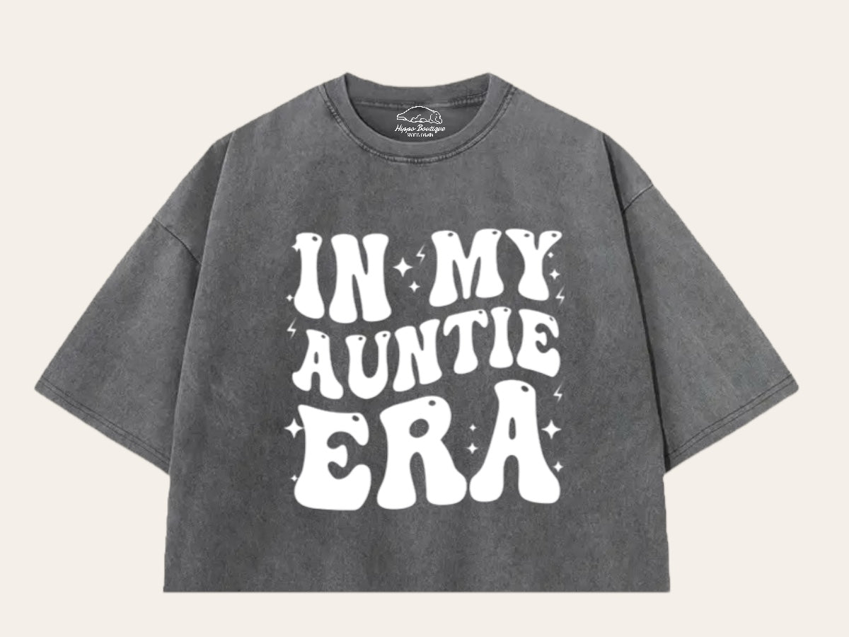 In My Auntie Era Stone Washed 100% Cotton Oversized Cropped T-Shirts Hippo Boutique