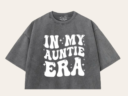 In My Auntie Era Stone Washed 100% Cotton Oversized Cropped T-Shirts Hippo Boutique