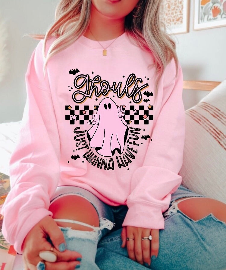 Ghouls Just Halloween Wanna Have Fun Women’s fleece crewneck Sweatshirts Hippo Boutique