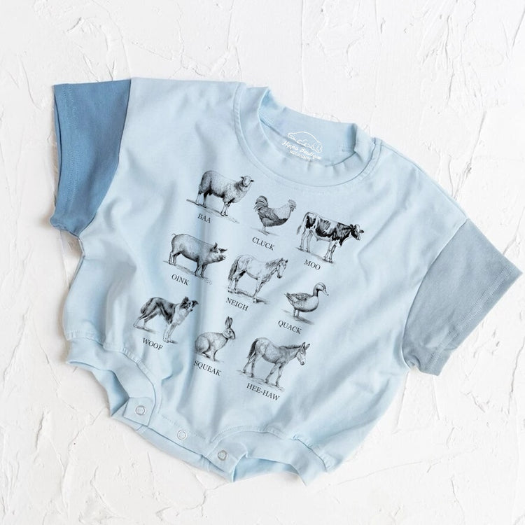 Farm Animals baby Color Block T-Shirt Bubble Romper Hippo Boutique