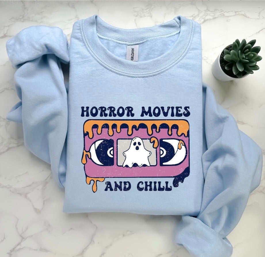 Halloween Horror Movies and Chill Women’s fleece crewneck Sweatshirts Hippo Boutique