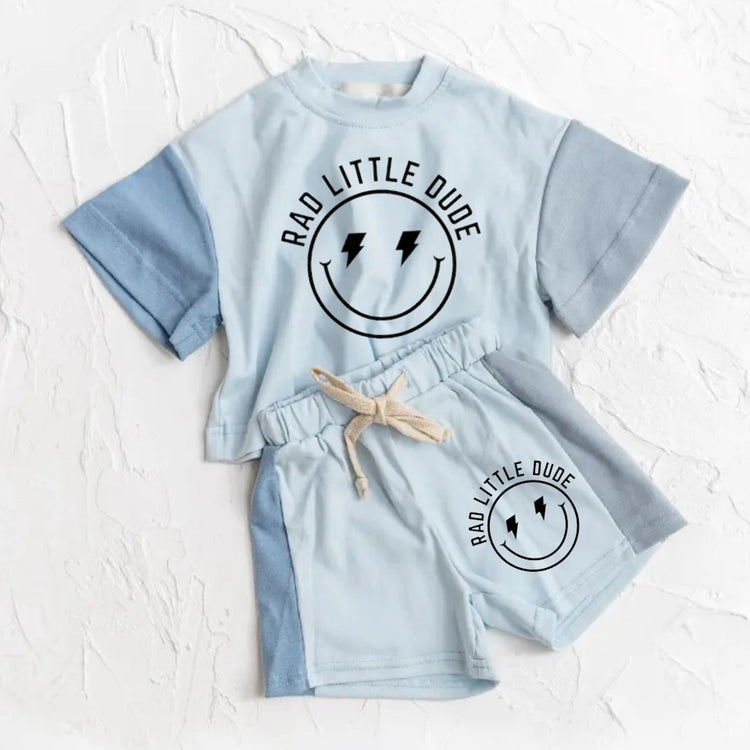 Rad Little Dude Smile Baby and Kids cotton color block t-shirt & shorts outfit Hippo Boutique